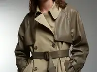 Двубортный тренч с деталями из экокожи vassa&co