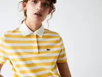 Женская хлопковая рубашка поло в полоску lacoste regular fit воротником