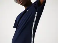 Мужская хлопковая футболка lacoste с круглым вырезом и фирменными полосами