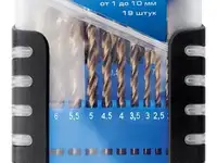 Набор сверл по металлу, 1-10 мм (через 0,5 мм), 19 шт.,