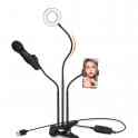 Продам кольцевую лампу на прищепке + держатель для телефона + держатель для микрофона на гибких ножках для стрима, мобил