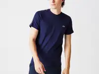 Мужская полосатая хлопковая футболка lacoste с круглым вырезом