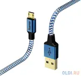 Кабель microusb 1.5м hama reflective круглый синий