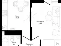 1-комнатная квартира 35.2 кв.м. в Горячем Ключе., фотография 2