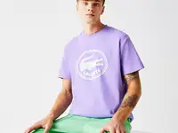 Мужская хлопковая футболка lacoste с круглым вырезом и 3d-принтом логотипа