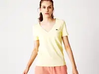 Женская футболка lacoste из хлопка с v-образным вырезом