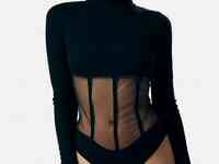Черный боди с корсетом-сеткой