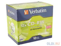 Диски cd-rw 700mb 8x-12x jewel high speed verbatim 10шт 43148