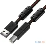 Gcr кабель prof 3.0m usb 2.0, am/bm, черно-прозрачный, ферритовые кольца, 28/24