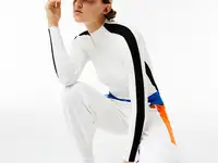 Женский бесшовный свитер lacoste с контрастными полосами