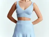 Голубой трикотажный кроп-топ