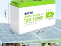 Литий-железо-фосфатная батарея ANENJI LiFePO4, емкость 100Ah, 12 В