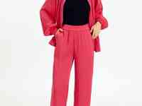 Атласные малиновые брюки