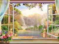 Художественная раскраска и роспись стен. Фальш : окно , камин., фотография 4