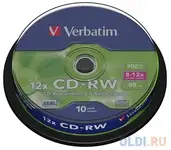 Диски cd-rw 80min 700mb verbatim 12x  10 шт  cake