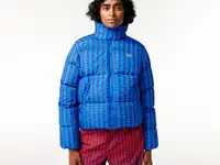 Женский пуховик lacoste с капюшоном и монограммой