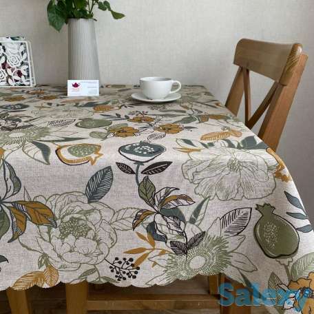 Бежевая итальянская скатерть с тефлоновым покрытием с гранатами, фотография 2