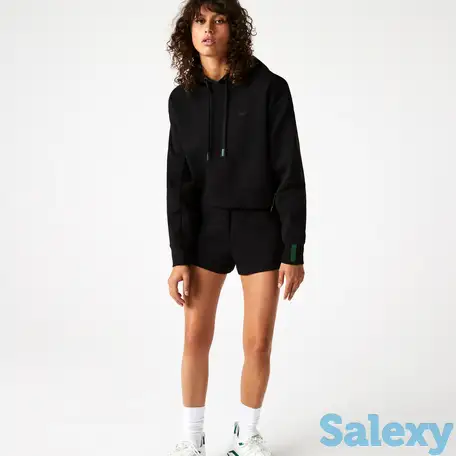 Женская укороченная толстовка lacoste с капюшоном из смеси хлопка, фотография 1