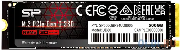 Накопитель ssd silicon power pci-e 3.0 500gb sp500gbp34ud8005 ud80 m.2 2280, фотография 1