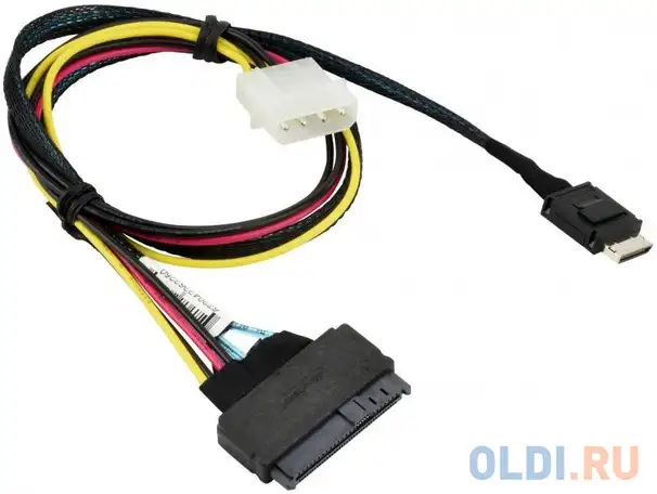 Кабель supermicro cbl-sast-0956 55cm oculink to u.2 pcie sff-8639 with power, фотография 1