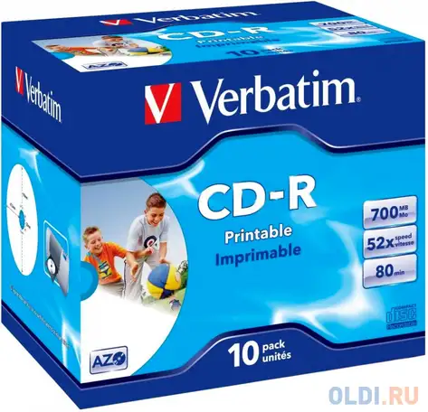 Диски cd-r 700mb 52x jewel 10шт printable verbatim 43325/4, фотография 1