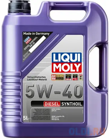 1341 liquimoly синт. мот.масло diesel synthoil 5w-40 cf a3/b4 (5л), фотография 1