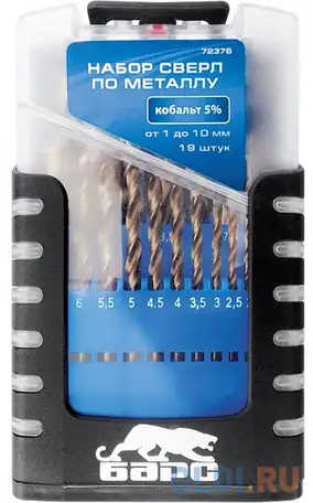 Набор сверл по металлу, 1-10 мм (через 0,5 мм), 19 шт.,, фотография 1