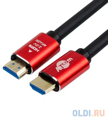 Кабель hdmi 2м atcom ver 2.0 круглый черный/красный, фотография 1