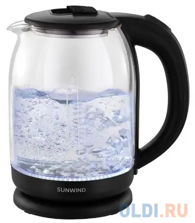 Чайник электрический sunwind sun-k-002 1.8л. 1500вт прозрачный/черный (корпус: стекло), фотография 1