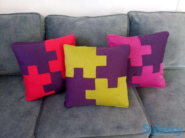 Комплект из 3х подушек пэчворк, ручная работа, фотография 1