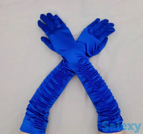 Перчатки атласные длинные со сборкой в Алматы. В наличии. Доставка, фотография 2