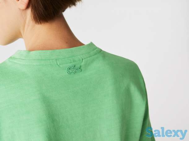 Женская хлопковая футболка lacoste с круглым вырезом и надписью, фотография 5