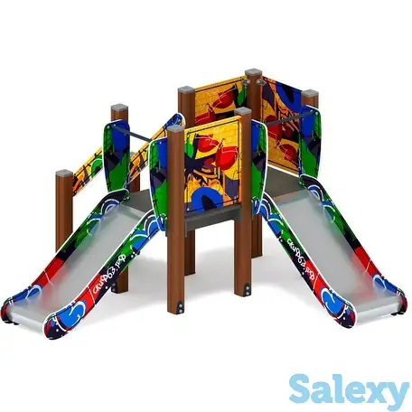 Горка двойная малыш (граффити) - ио 41.01.02-03 - н=750, фотография 1