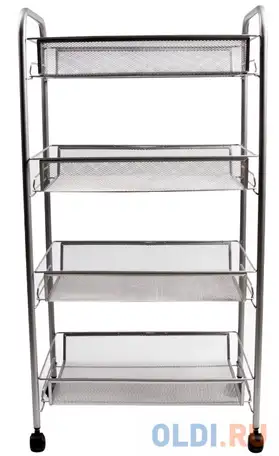 Этажерка (тележка) brabix офисно-бытовая 4 яруса, на колесах, металл, серебристая, 43,5х26х83,5, фотография 1