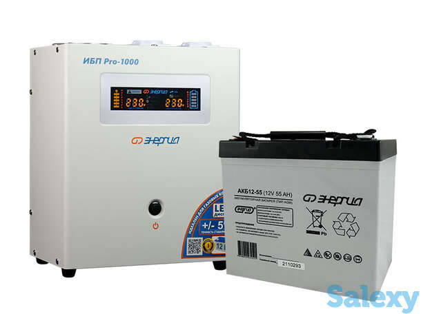 Комплект ибп инвертор энергия ибп pro 1000 + аккумулятор 55 ач, фотография 1