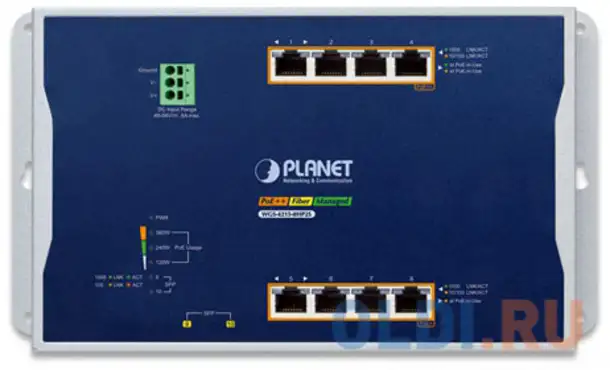 Planet wgs-4215-8hp2s ip30, ipv6/ipv4, 4-port 10/100/1000t 802.3bt 95w poe + 4-port, фотография 1