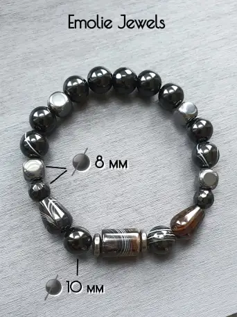 Браслет-талисман из агата и гематита, 18 см, фотография 2