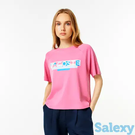 Женская футболка lacoste loose fit с круглым вырезом и принтом, фотография 1