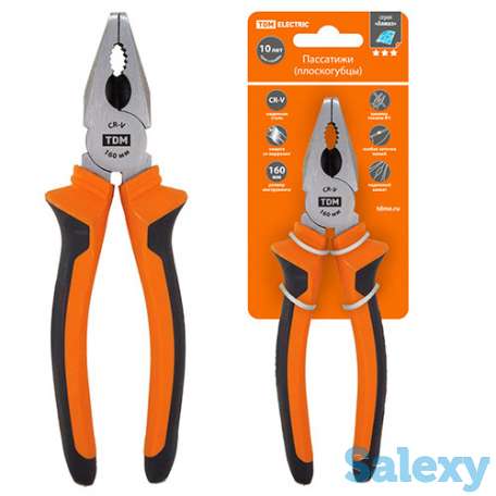 Пассатижи (плоскогубцы) с двухкомпонентными рукоятками  cr-v сталь 160 мм алмаз tdm, фотография 2