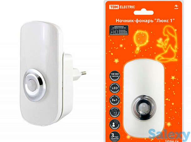 Ночник-фонарь tdm люкс 1, 1х0,5 вт + 9led, 70 лм/вт, li-ion 500 мач, дат. освещ. и движ., 220 в, фотография 1