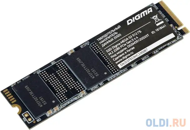 Накопитель ssd digma pci-e x4 512gb dgsm3512gs33t mega s3 m.2 2280, фотография 1