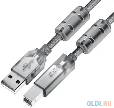 Gcr кабель prof 5.0m usb 2.0, am/bm, прозрачный, ферритовые кольца, 28/24, фотография 1