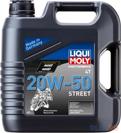 Минеральное моторное масло liquimoly motorbike 4t street 20w50 4 л 1696, фотография 1