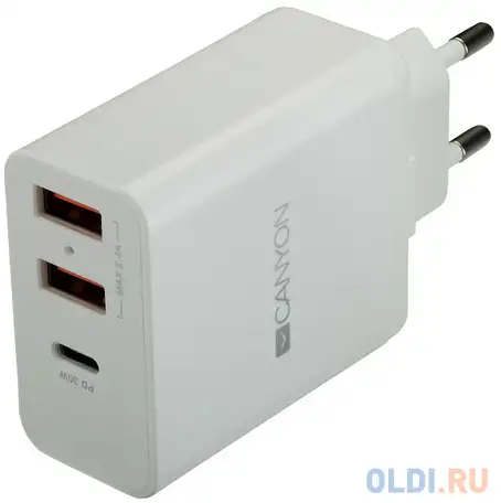 Сетевое зарядное устройство canyon cne-cha08w 2.4а белый, фотография 1