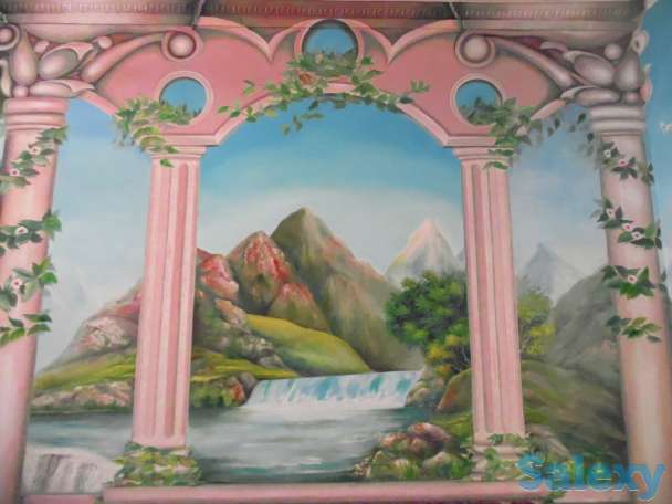 Художественная раскраска и роспись стен. Фальш : окно , камин., фотография 10