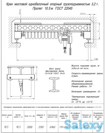 Кран балка опорная 3,2т пролет 10,5м, фотография 1