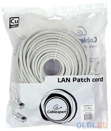 Cablexpert патч-корд медный utp pp10-30m кат.5, 30м, литой, многожильный (серый), фотография 1