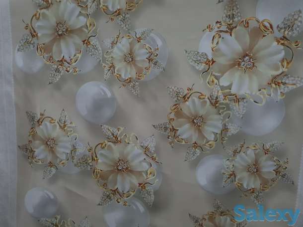 Клеенка праздничная золотая c декоративными цветами и жемчугом, фотография 1