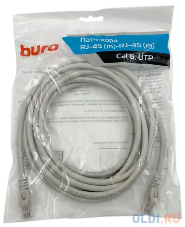 Патч-корд buro utp 4 пары cat6 cca molded 5м серый rj-45, фотография 1