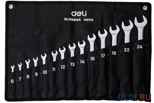 Набор комбинированных гаечных ключей 14 шт deli dl130014a спецификация: 6,7,8,9,10,11,12,13,14,15,17, фотография 1